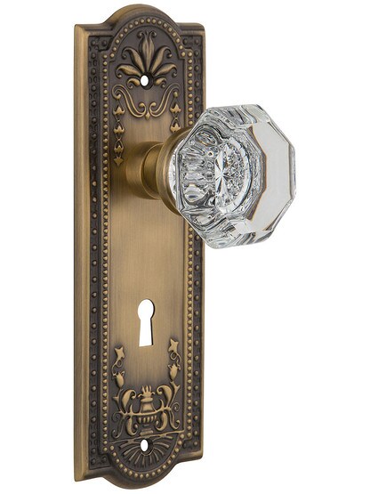 Meadows Style Mortise Lock Set in Antique Brass with Waldorf Crystal Door Knobs.